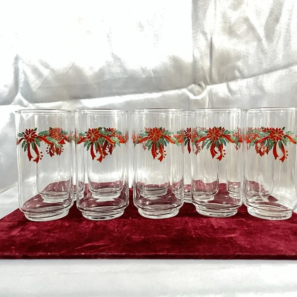 Vintage Libbey Christmas Drinking Glasses Set Of 10 EUC‎ 16 oz Original Box